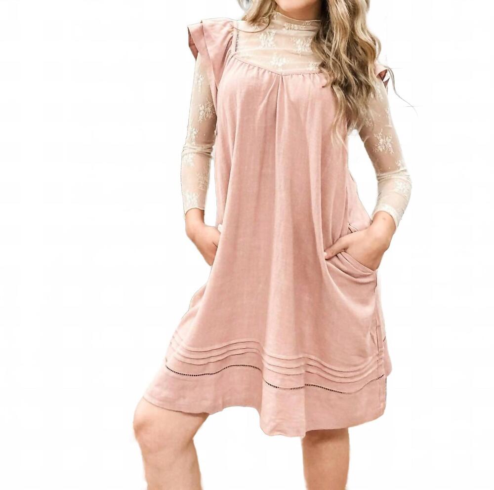 NEW BE COOL flutter sleeve linen dress in dusty mauve